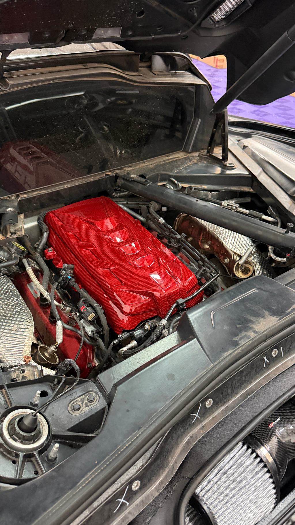Corvette C8 Red Carbon Fiber Engine Cover