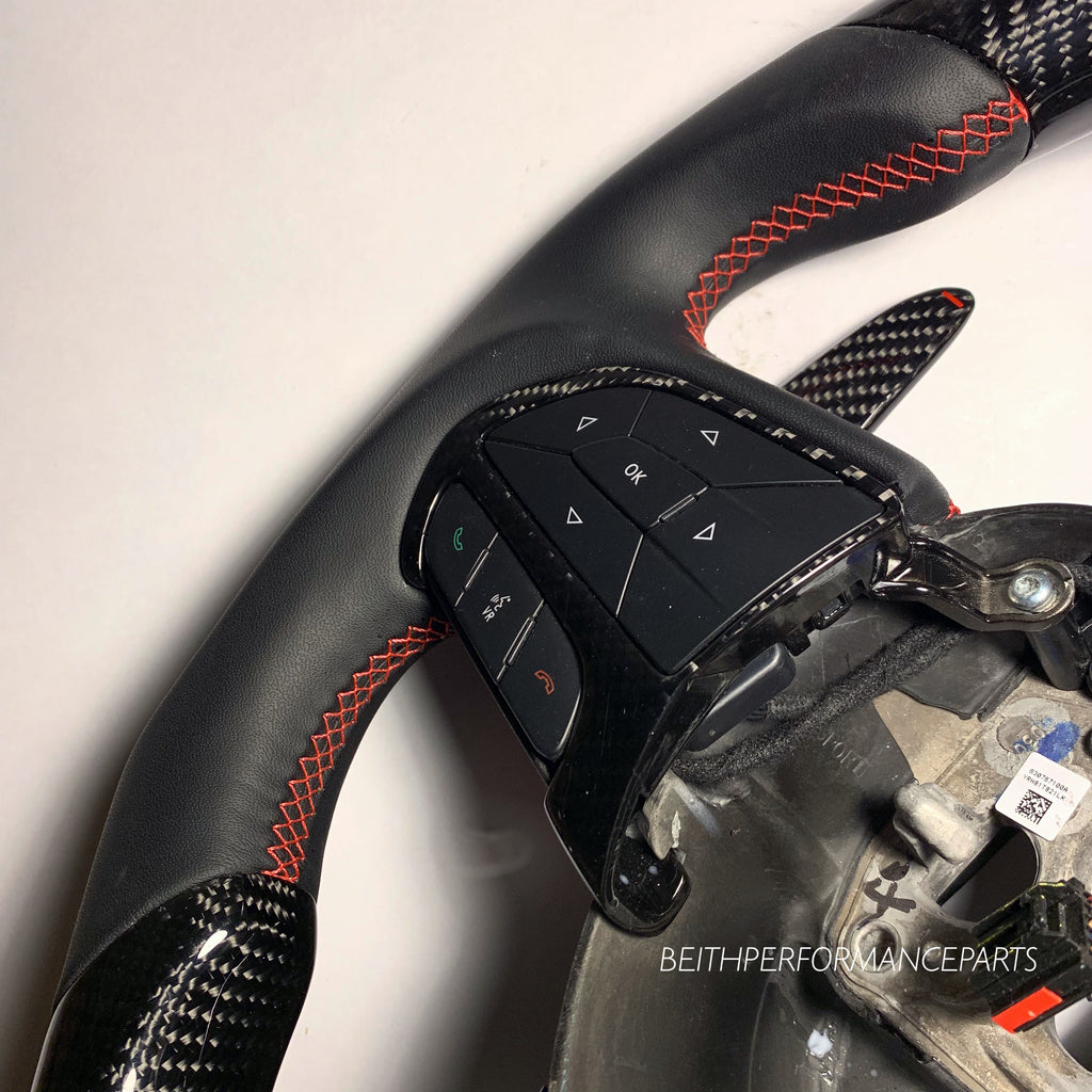 2015+ Dodge Charger/Challenger – Carbon – Red Stitching, Red Stripe