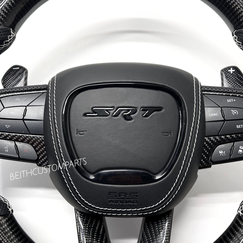 2015+ Dodge Hellcat / 2014+ Jeep SRT – Carbon – White Stitching