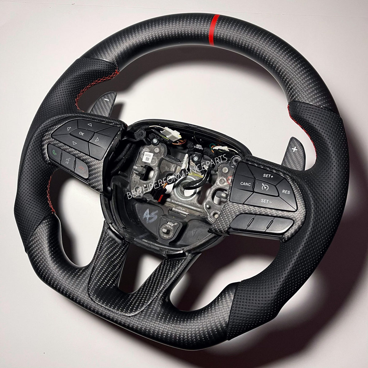 2015+ Dodge Charger/Challenger – Matte Carbon – Red Stitch