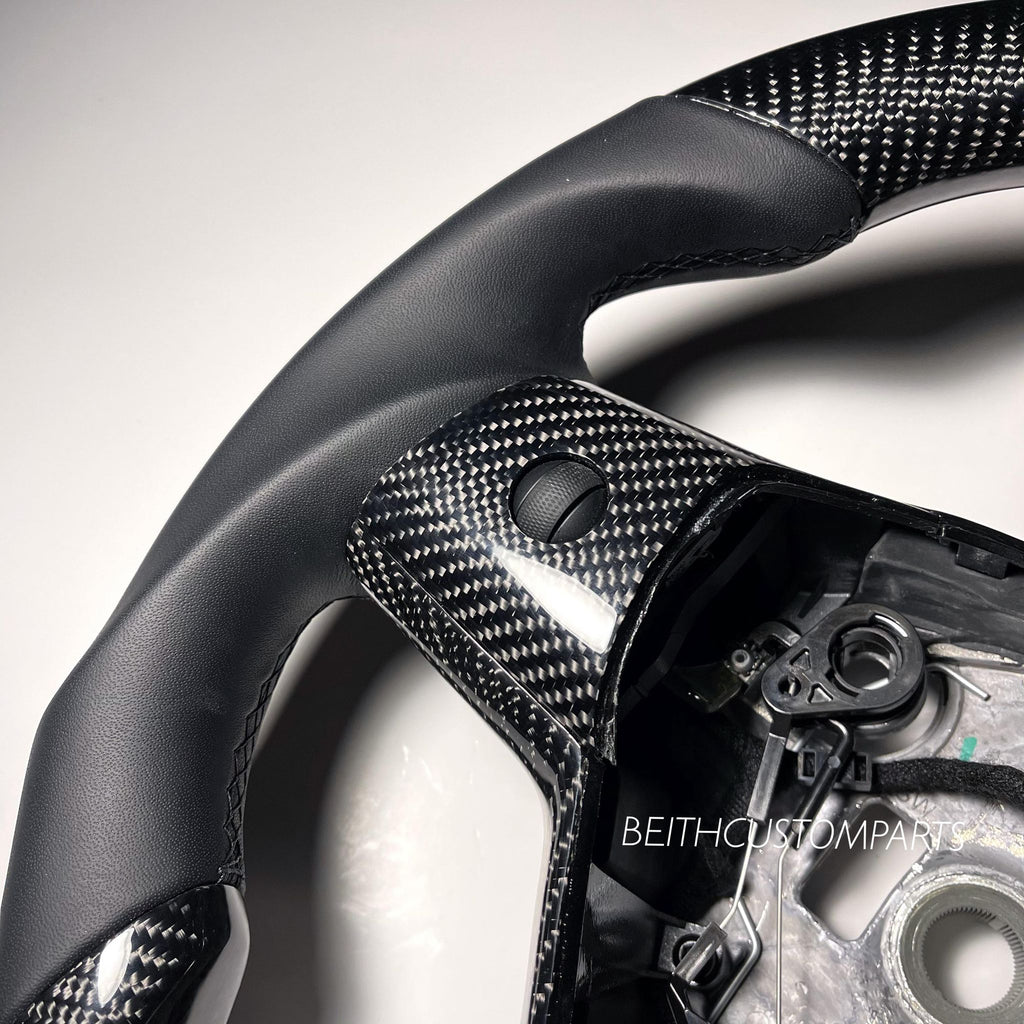 2016+ Tesla Model 3 & Y – Carbon – Black Stitching