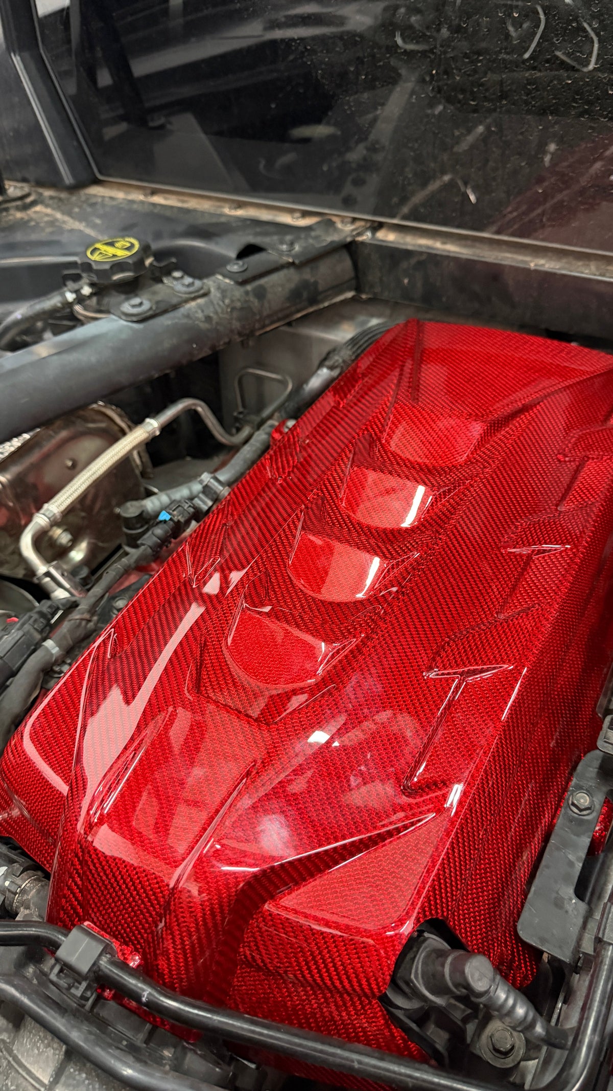 Corvette C8 Red Carbon Fiber Engine Cover
