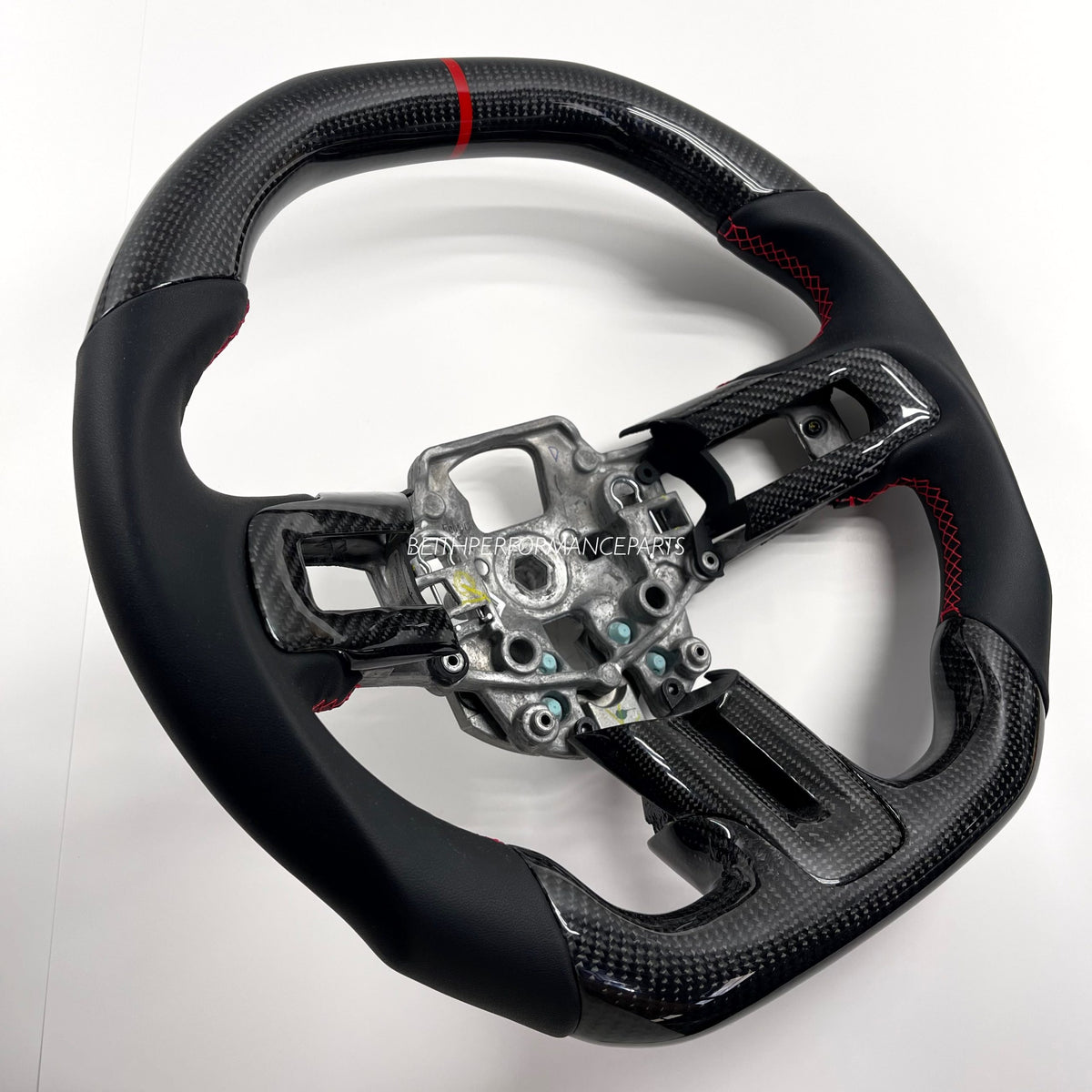 2015-2017 Ford Mustang – Carbon – Flat Top , Red Stitching