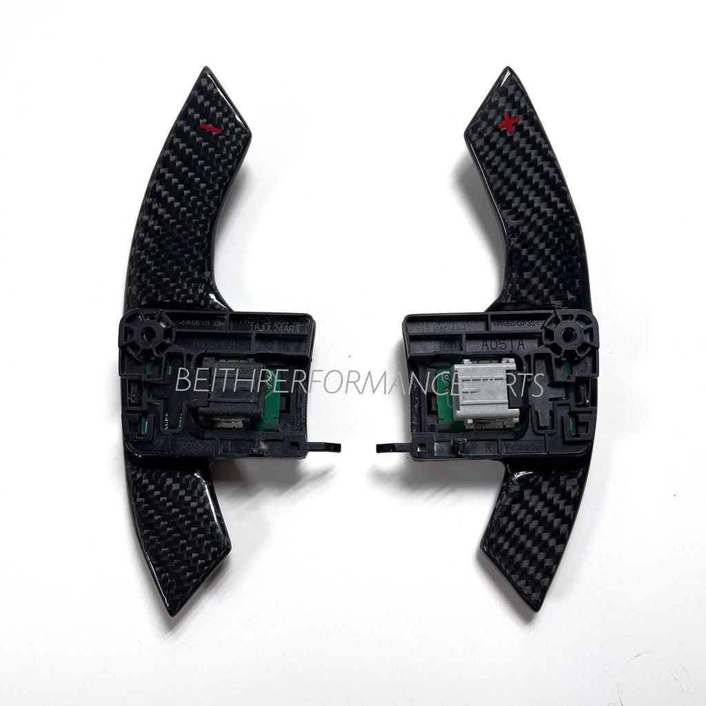 2015+ Ford Mustang – Custom Carbon Paddle Shifters (Red Symbols)