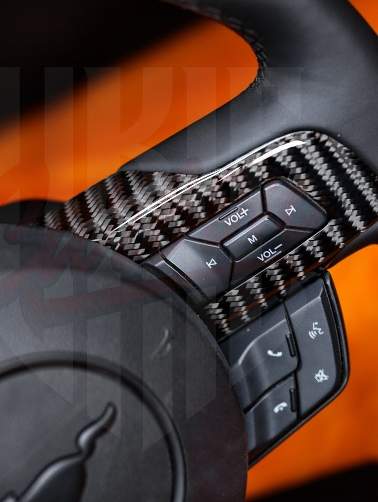 2015-2023 Mustang S550 Gloss Wide Carbon Fiber Steering Wheel With Strip