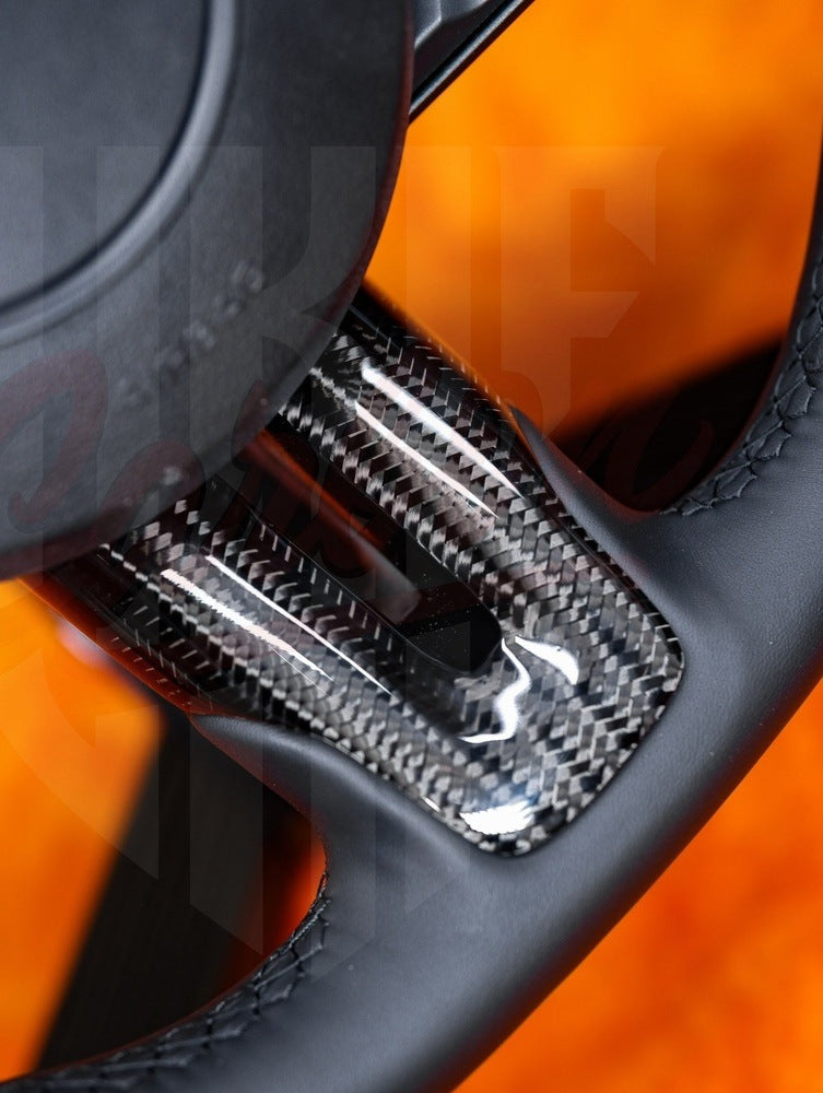 2015-2023 Mustang S550 Gloss Wide Carbon Fiber Steering Wheel With Strip