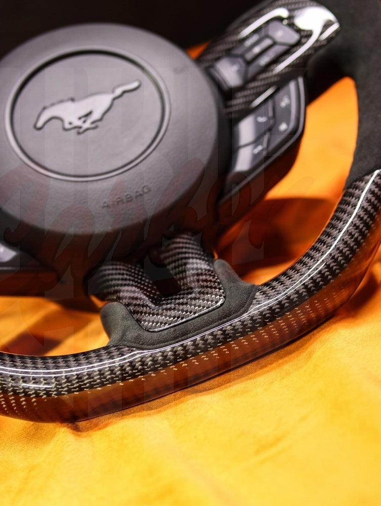 2015-2023 Mustang S550 Carbon Fiber Steering Wheel Top and Bottom Carbon Fiber