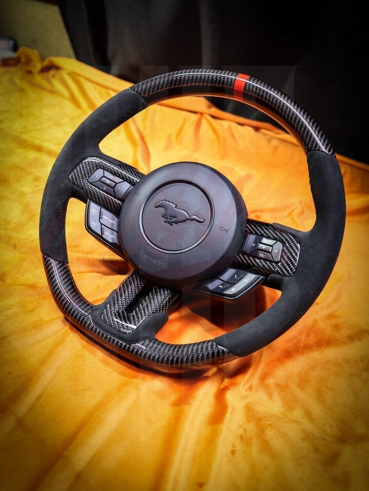 2015-2023 Mustang S550 Carbon Fiber Steering Wheel Top and Bottom Carbon Fiber