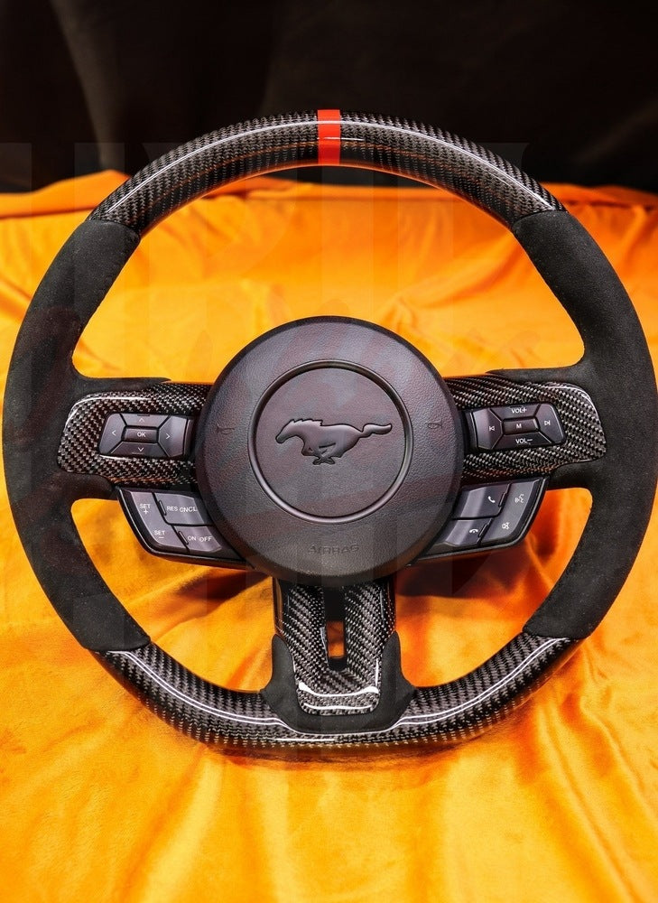 2015-2023 Mustang S550 Carbon Fiber Steering Wheel Top and Bottom Carbon Fiber