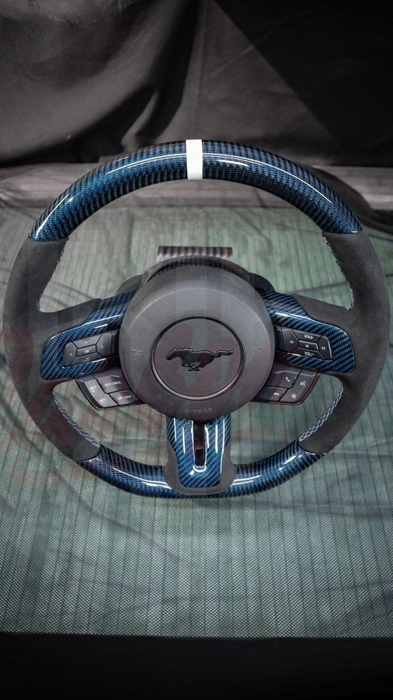 2015-2023 Mustang S550 Carbon Fiber Steering Wheel Blue Carbon Fiber