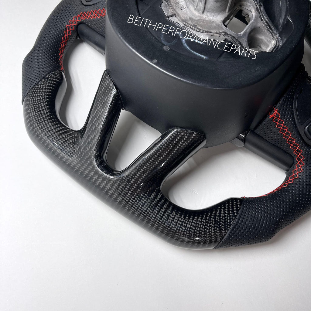 2015+ Dodge Charger/Challenger – Carbon – Red Stitch, Red Stripe
