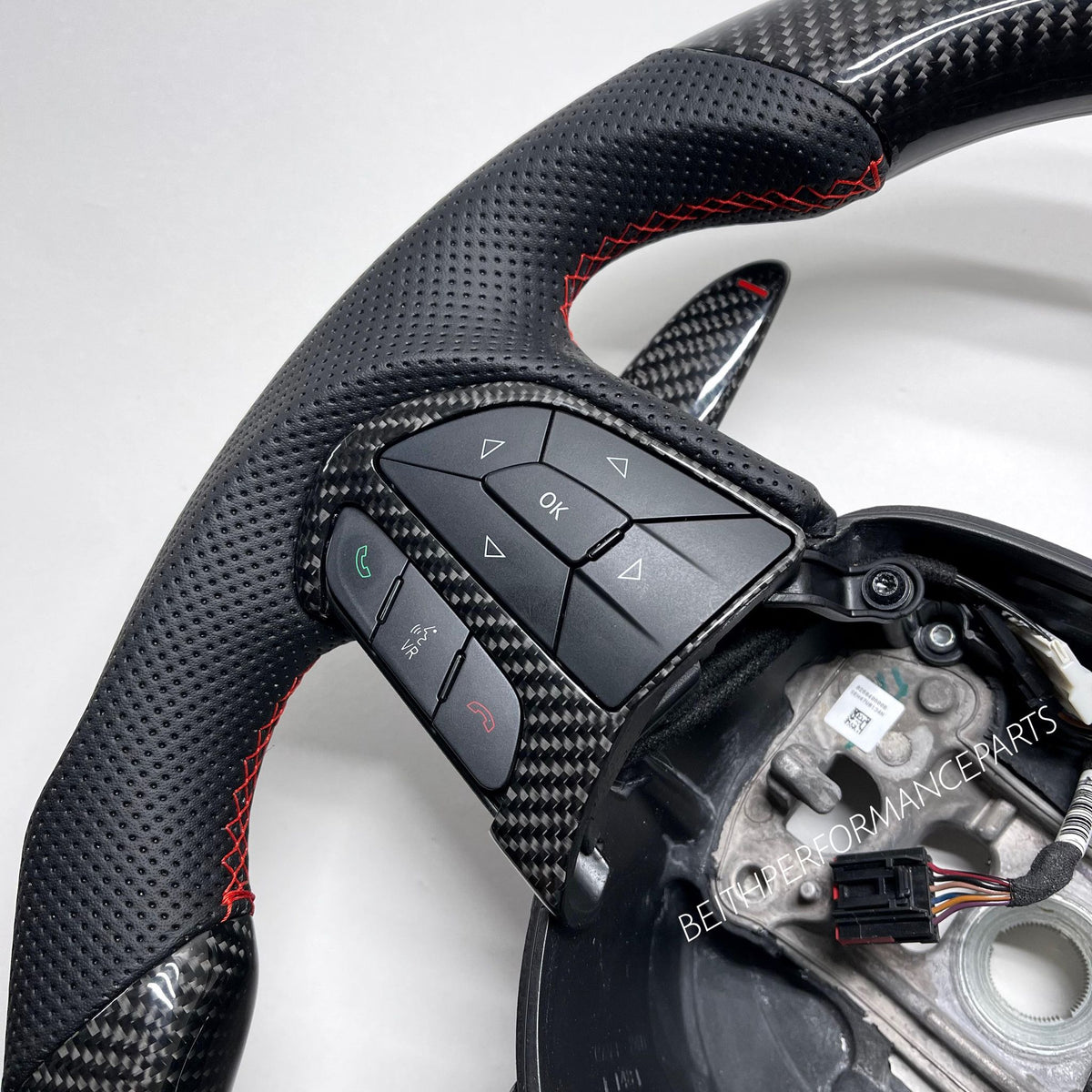 2015+ Dodge Charger/Challenger – Carbon – Red Stitch, Red Stripe