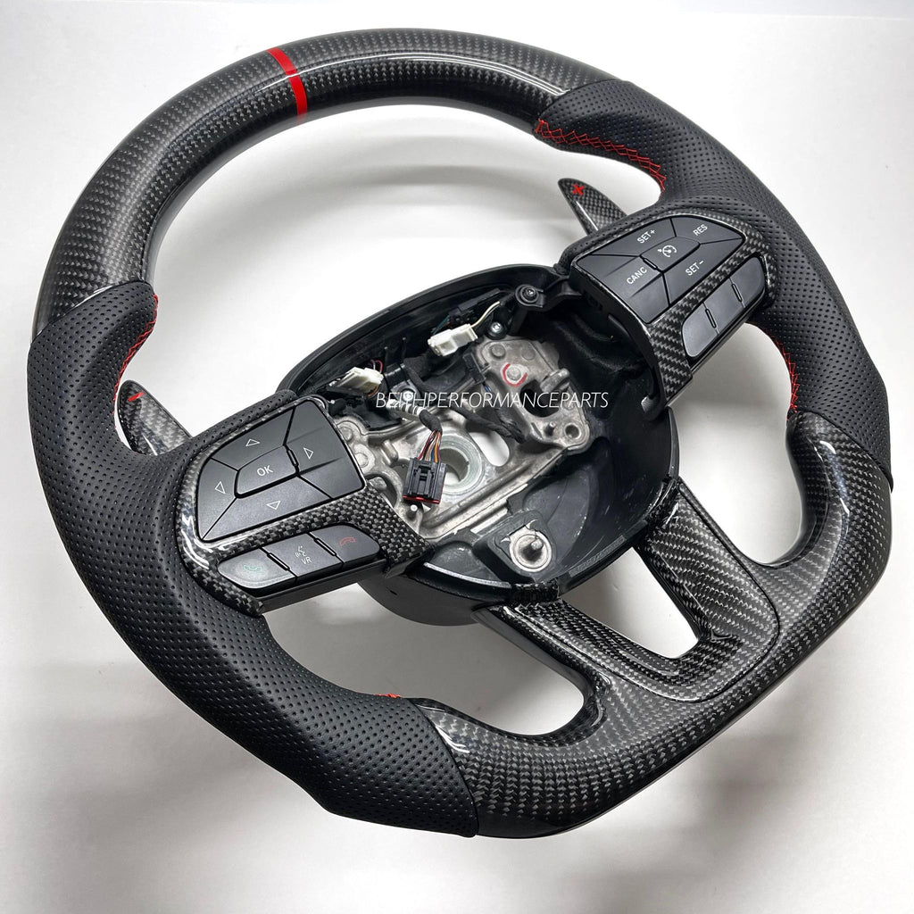 2015+ Dodge Charger/Challenger – Carbon – Red Stitch, Red Stripe