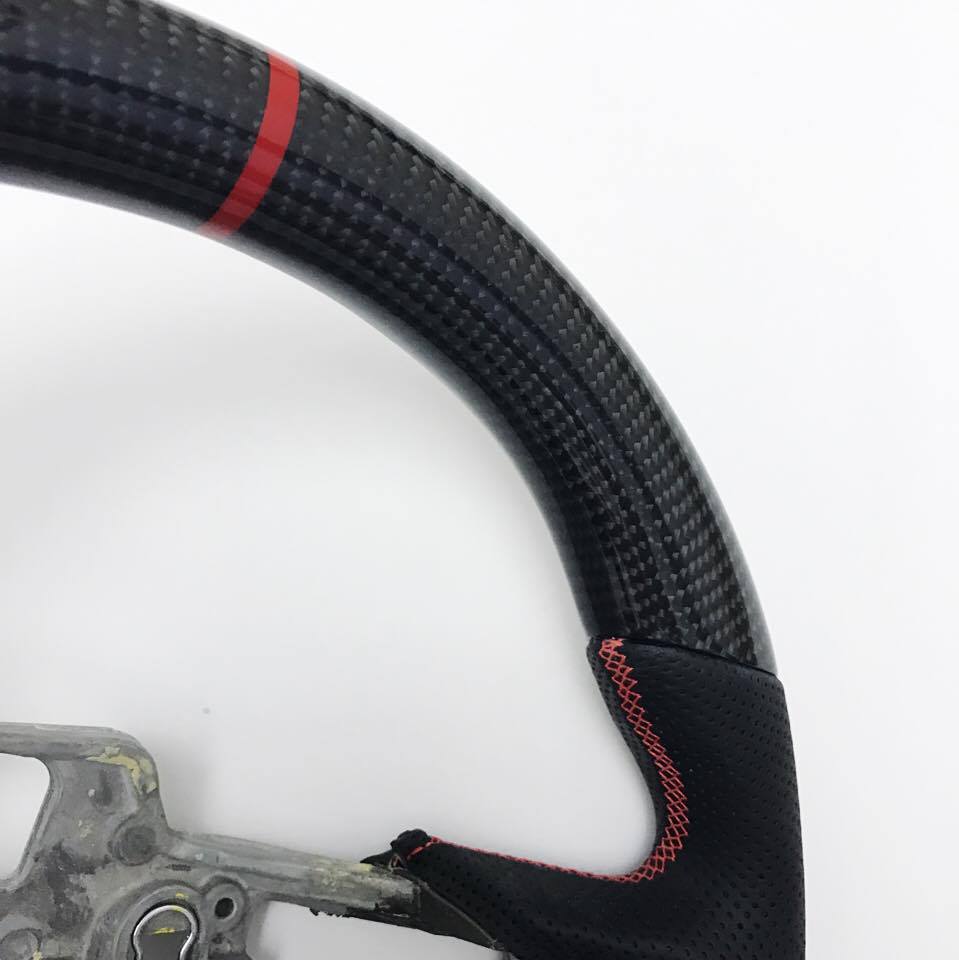 2015+ Mustang Carbon Wheel – Black Leather, Red Stitch, Red Stripe