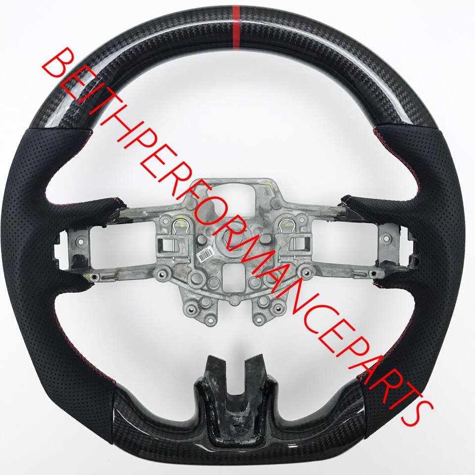 2015+ Mustang Carbon Wheel – Black Leather, Red Stitch, Red Stripe