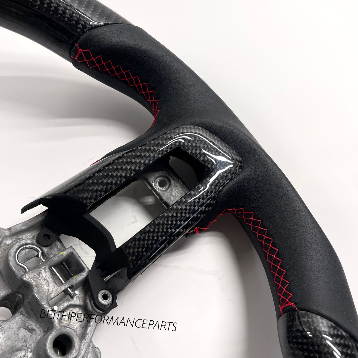 2015-2017 Ford Mustang – Carbon – Flat Top , Red Stitching