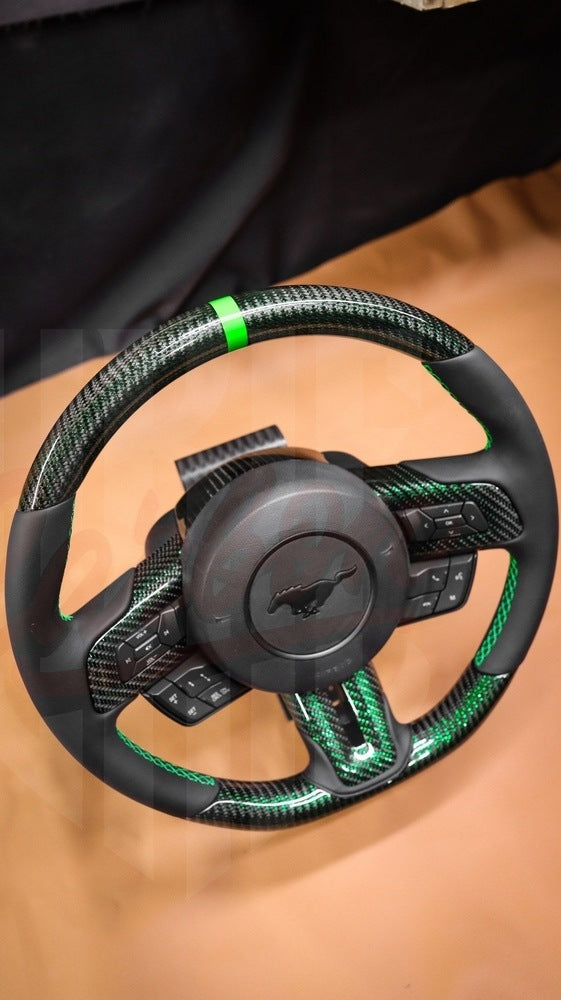 2015-2023 Mustang S550 GREEN REFLECTED CARBON FIBER Steering Wheel