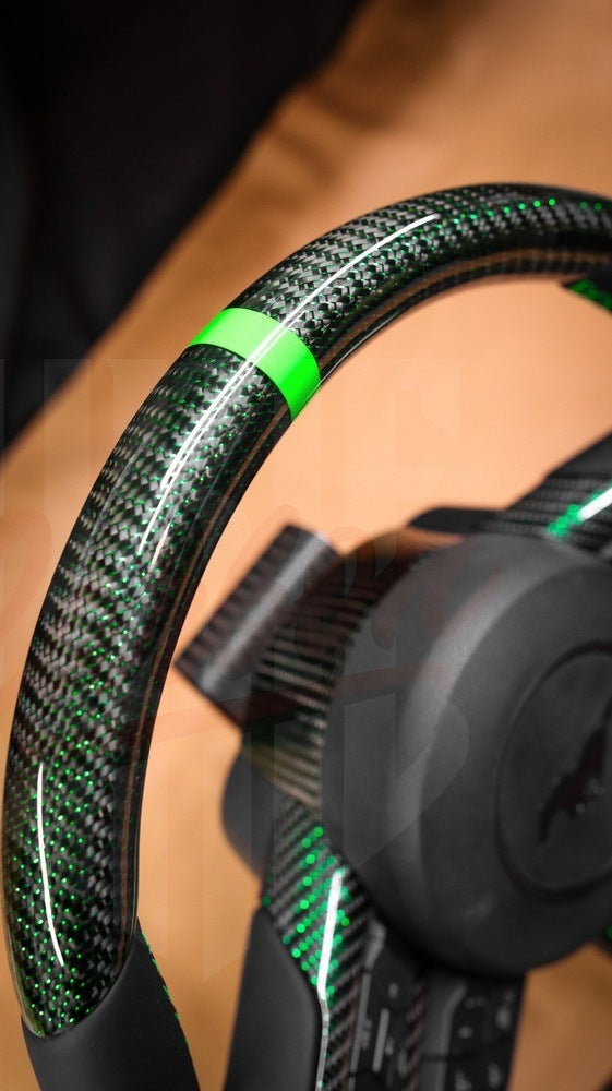2015-2023 Mustang S550 GREEN REFLECTED CARBON FIBER Steering Wheel