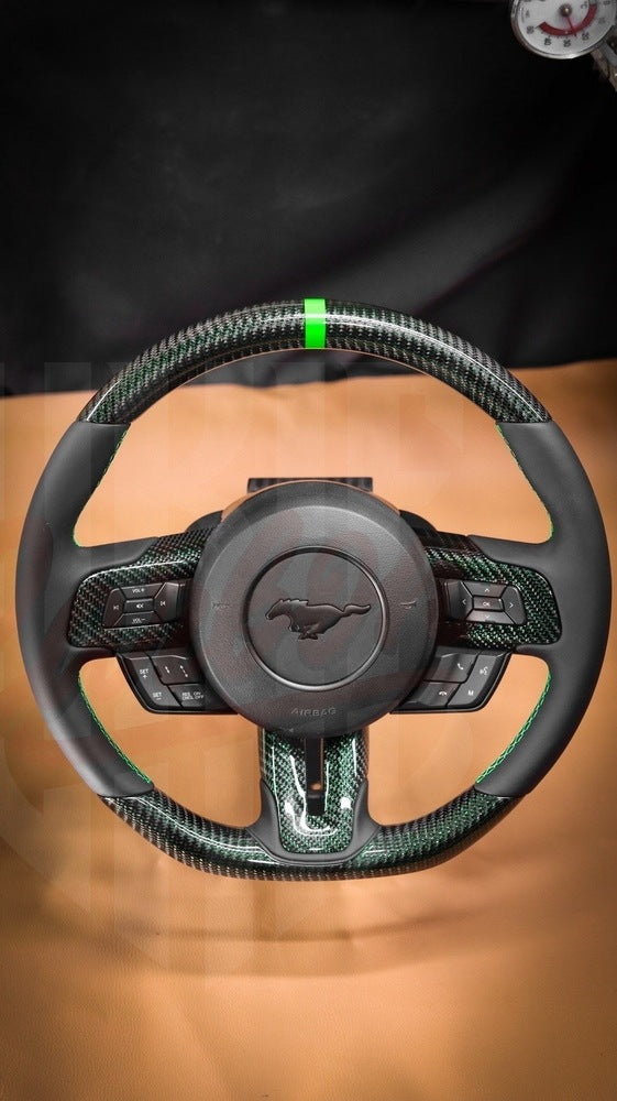 2015-2023 Mustang S550 GREEN REFLECTED CARBON FIBER Steering Wheel