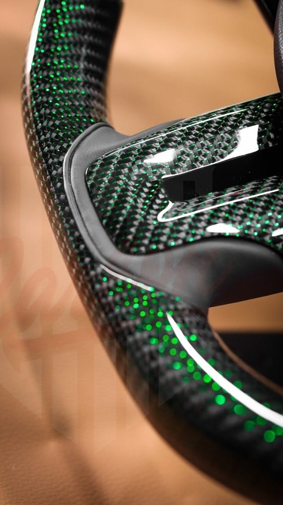 2015-2023 Mustang S550 GREEN REFLECTED CARBON FIBER Steering Wheel