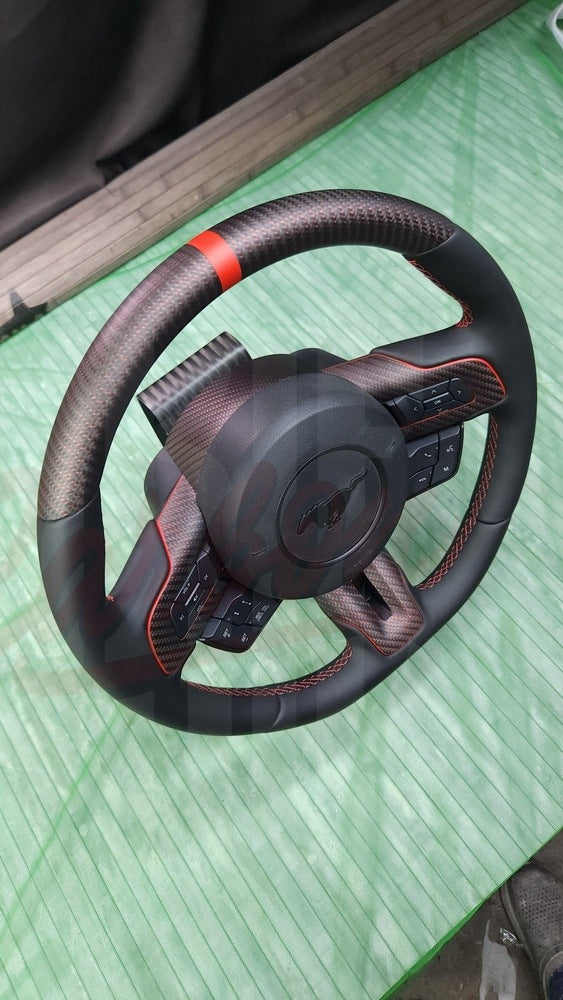 2015-2023 Mustang S550 Reflective Red Matte Carbon Fiber Steering Wheel