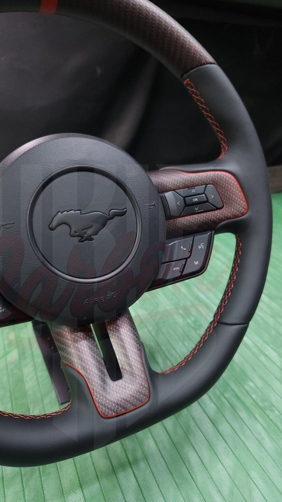 2015-2023 Mustang S550 Reflective Red Matte Carbon Fiber Steering Wheel
