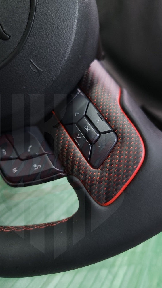 2015-2023 Mustang S550 Reflective Red Matte Carbon Fiber Steering Wheel