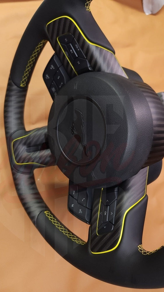 2015-2023 Mustang S550 4x4 Twill Matte Carbon Fiber Steering Wheel | with Racing stripe
