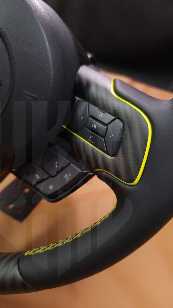 2015-2023 Mustang S550 4x4 Twill Matte Carbon Fiber Steering Wheel | with Racing stripe