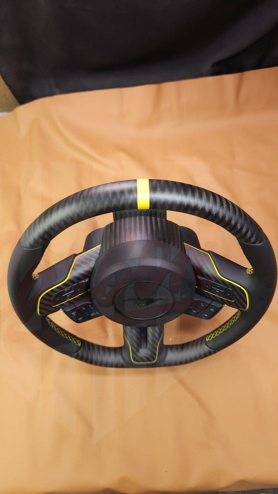 2015-2023 Mustang S550 4x4 Twill Matte Carbon Fiber Steering Wheel | with Racing stripe