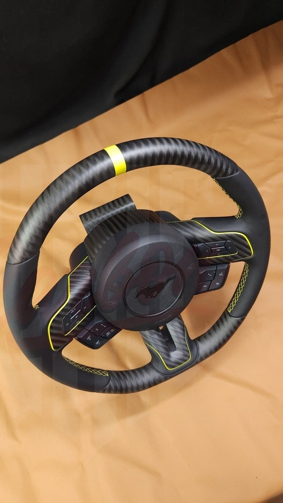 2015-2023 Mustang S550 4x4 Twill Matte Carbon Fiber Steering Wheel | with Racing stripe