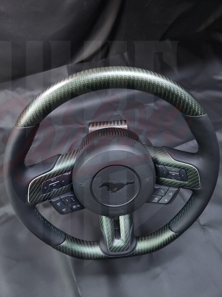 2015-2023 S550 Mustang Matte Reflective Green Carbon Fiber Steering Wheel