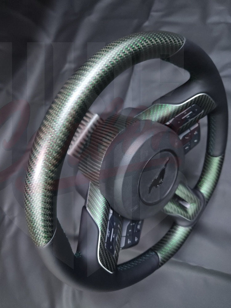 2015-2023 S550 Mustang Matte Reflective Green Carbon Fiber Steering Wheel