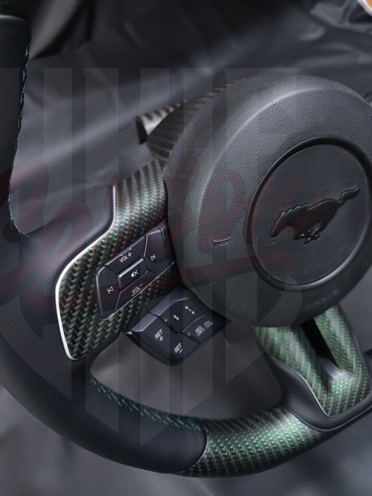 2015-2023 S550 Mustang Matte Reflective Green Carbon Fiber Steering Wheel