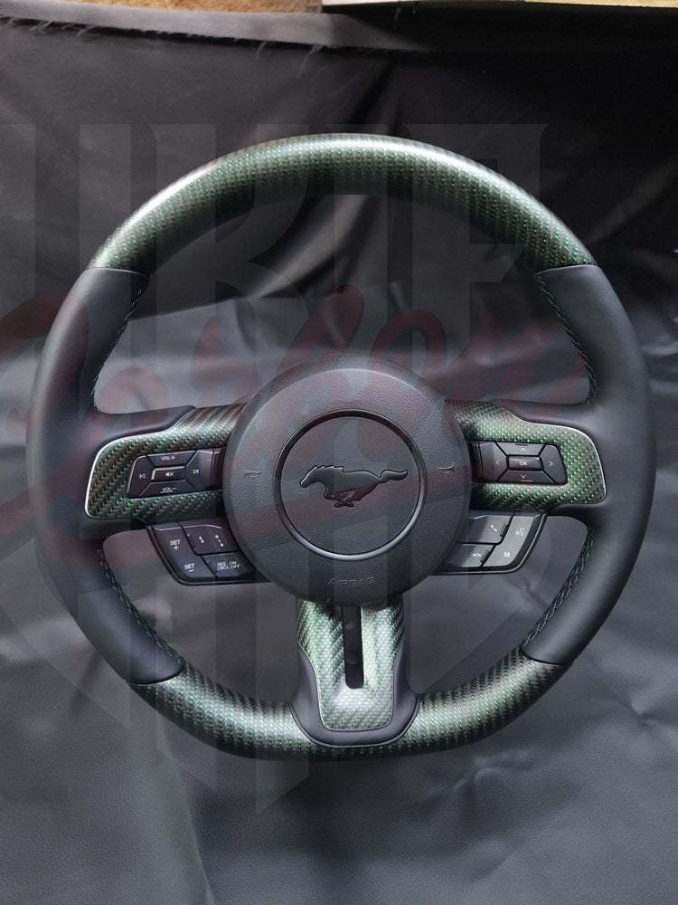 2015-2023 S550 Mustang Matte Reflective Green Carbon Fiber Steering Wheel