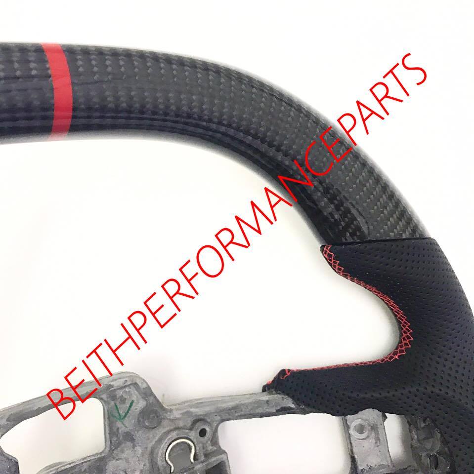 2015+ Mustang Carbon – Flat Top, Red Stitch, Red Stripe