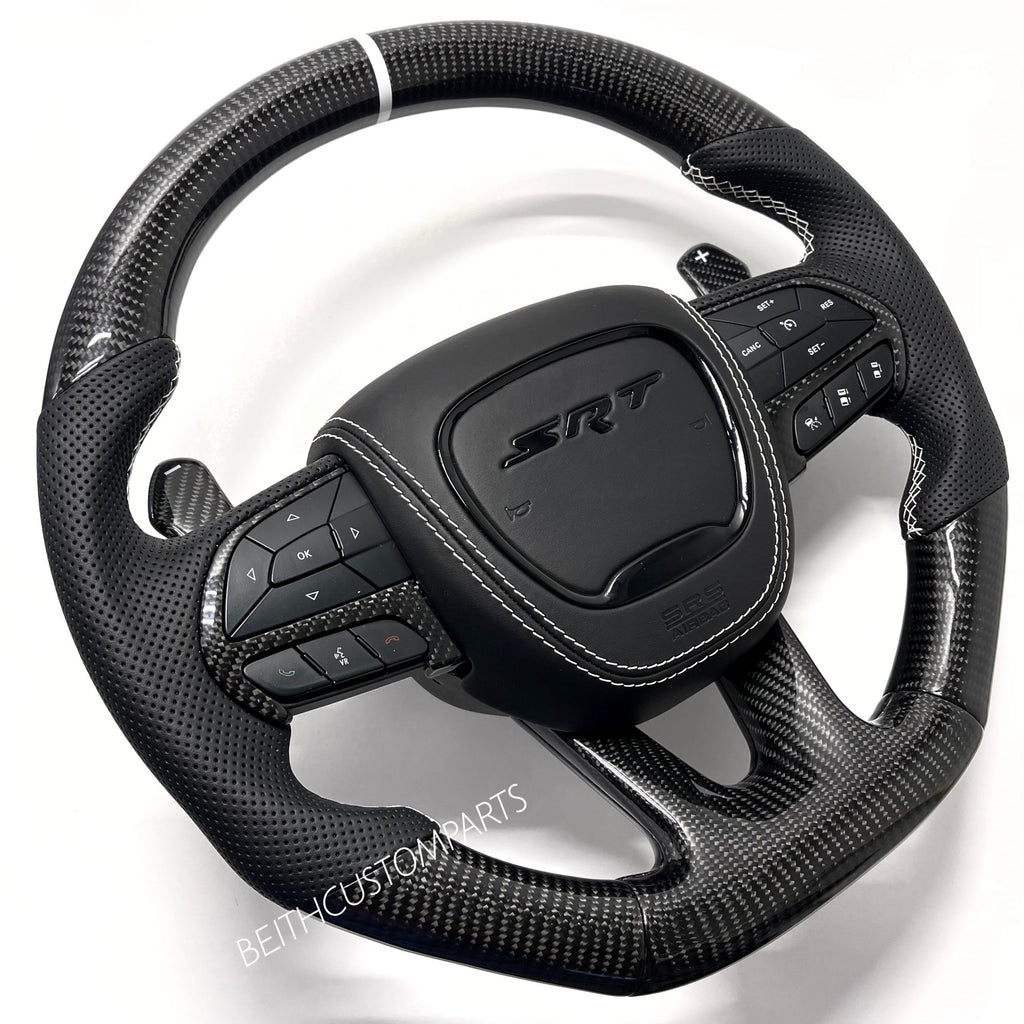 2015+ Dodge Hellcat / 2014+ Jeep SRT – Carbon – White Stitching