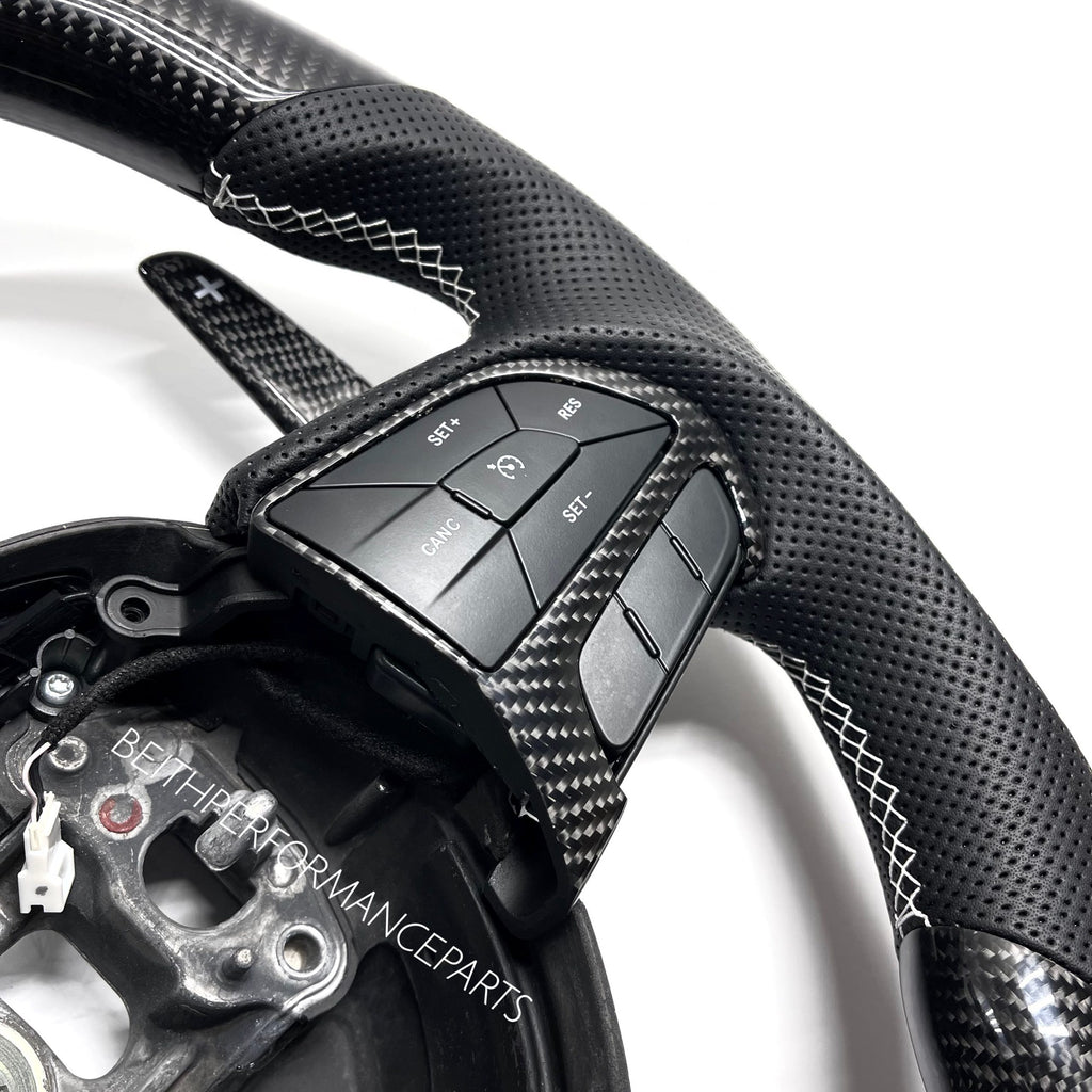 2015+ Dodge Charger/Challenger – Carbon – White Stitching , White Stripe