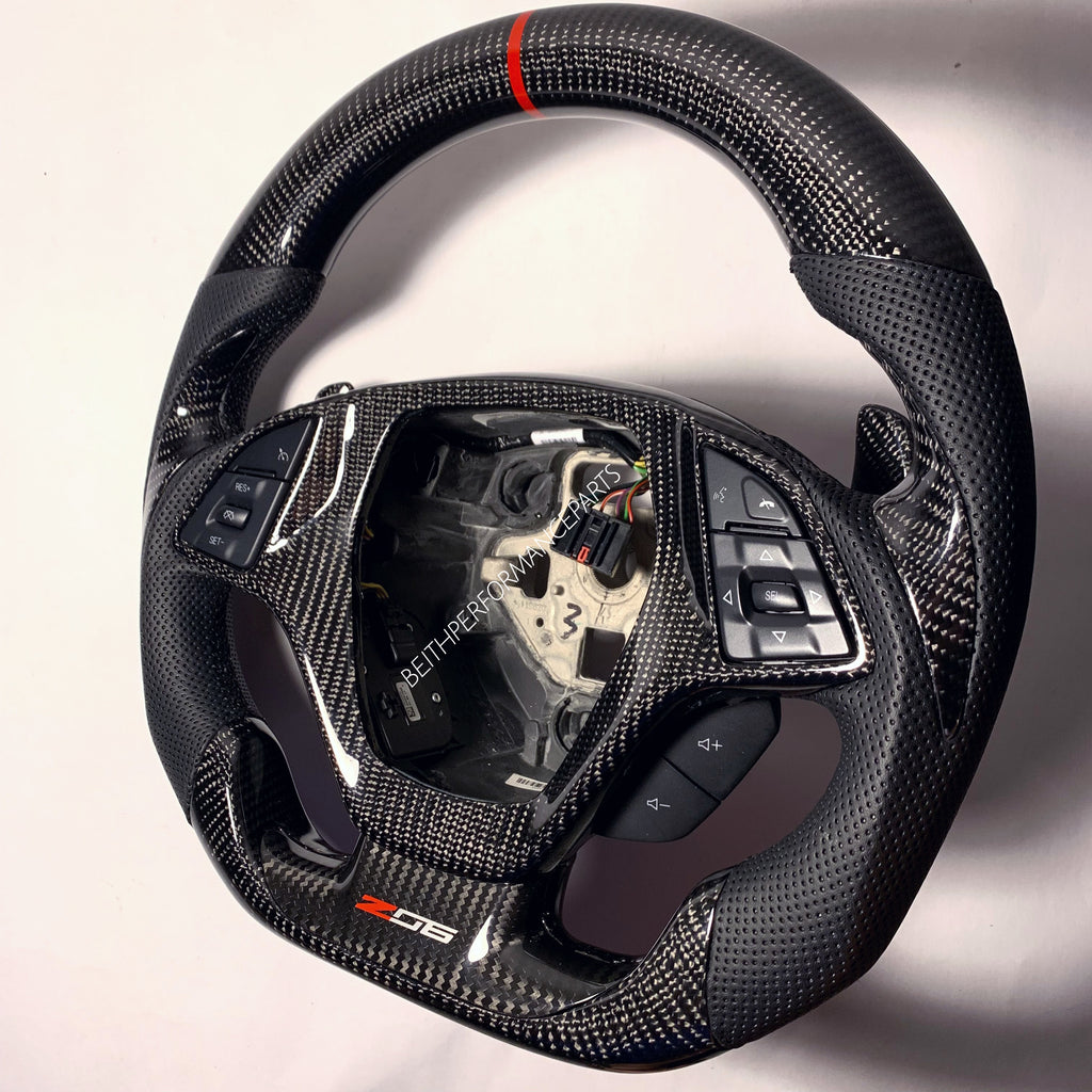 2014+ Corvette Z06 – Carbon – Red Stitching, Red Stripe