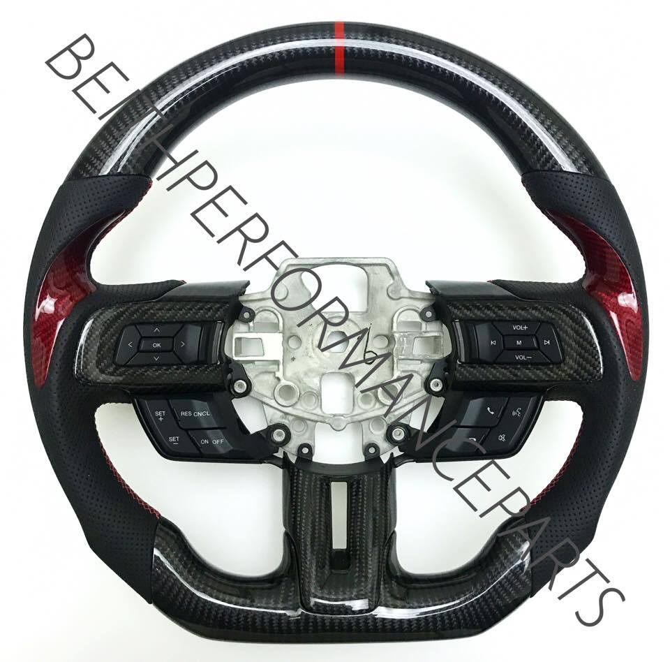 2015+ Mustang Carbon – *New Style* Red Stitch, Red Stripe *New Release!*