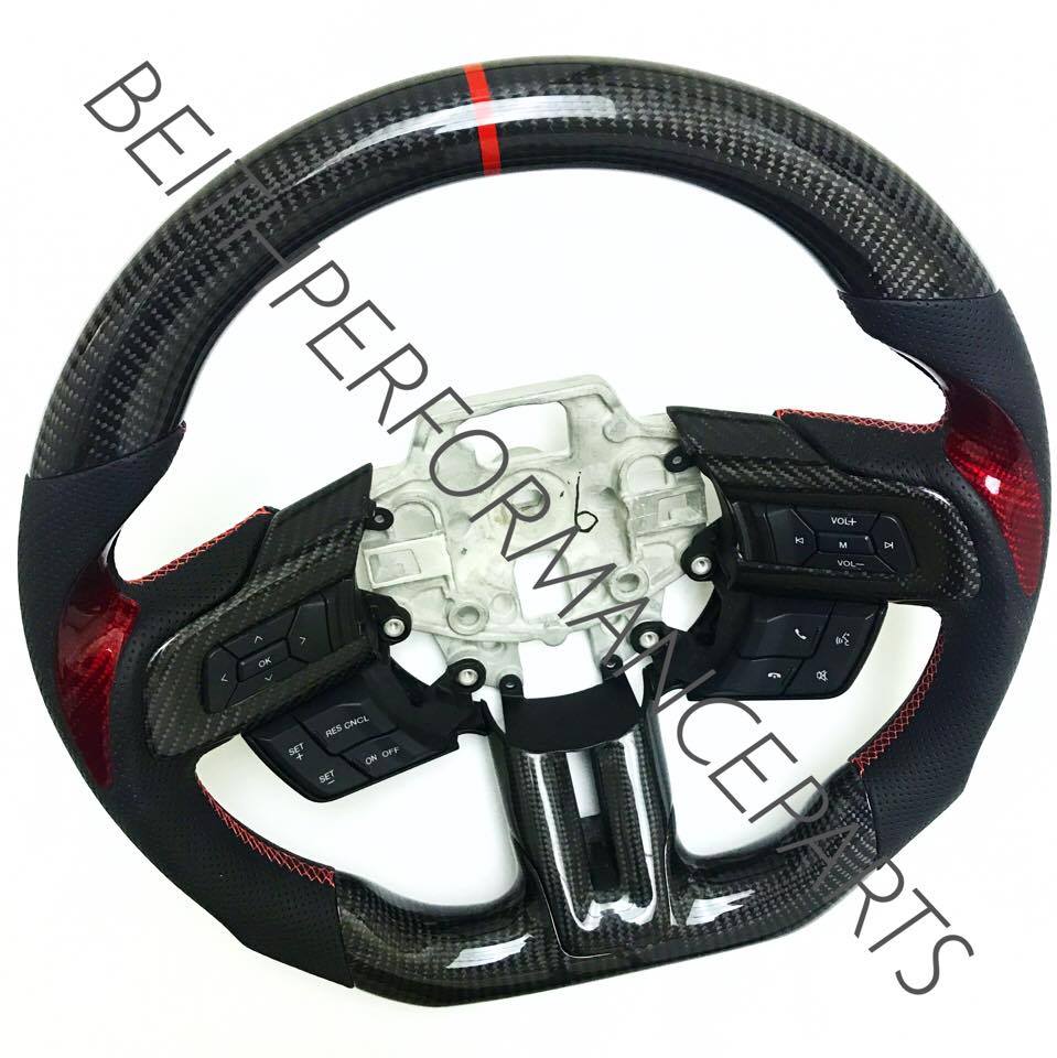 2015+ Mustang Carbon – *New Style* Red Stitch, Red Stripe *New Release!*
