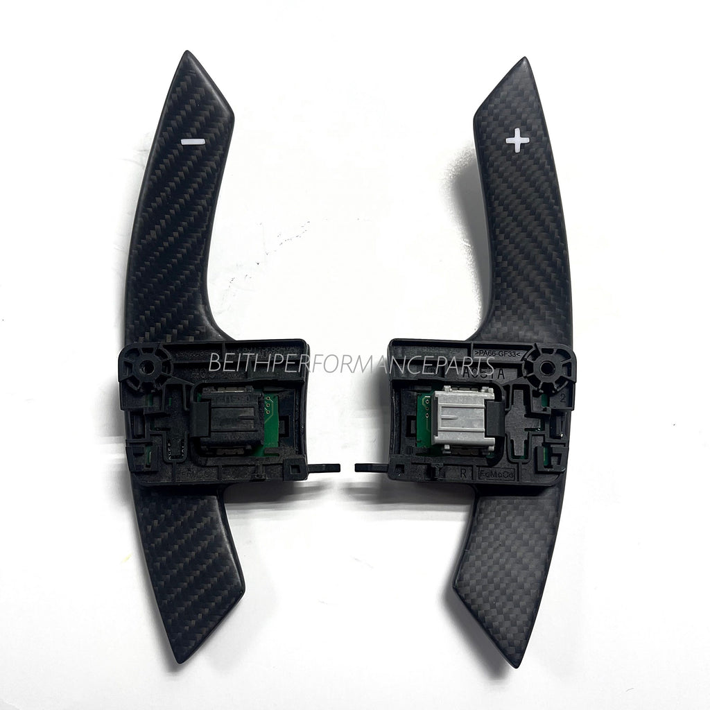 2015+ Ford Mustang – Custom Matte Carbon Paddle Shifters (White Symbols)