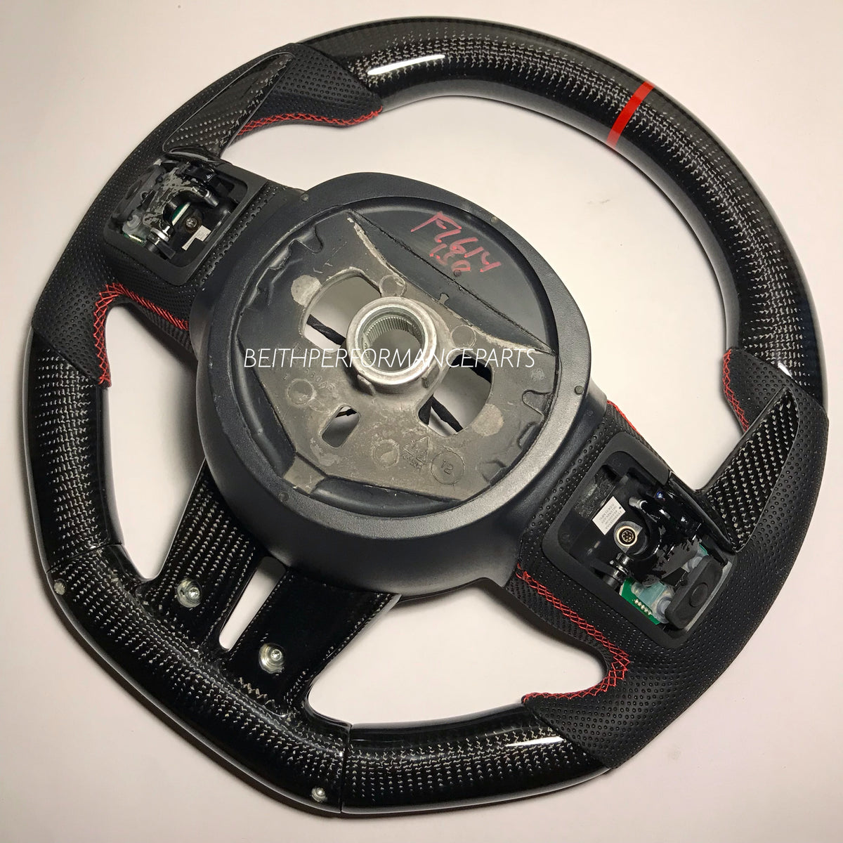 2012-14 Dodge Challenger SRT-8 – Carbon – Black Stitch, Red Stripe – Custom Paddles!