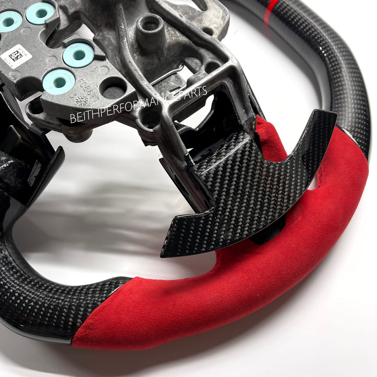 2018+ Ford Mustang- Carbon – Red Alcantara, Custom Paddle Shifter