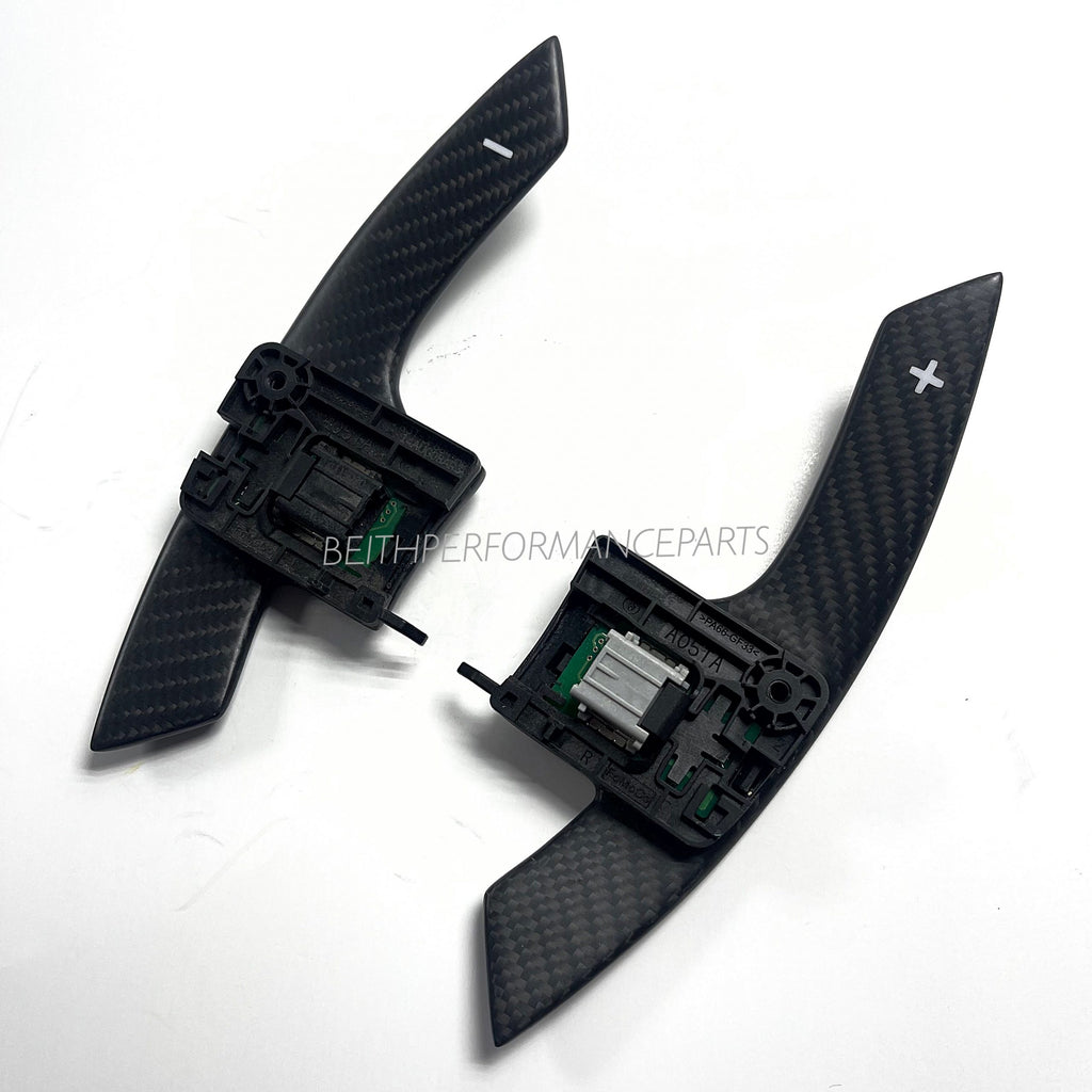 2015+ Ford Mustang – Custom Matte Carbon Paddle Shifters (White Symbols)