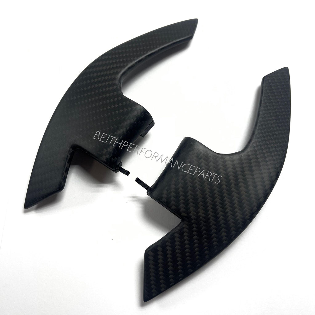 2015+ Ford Mustang – Custom Matte Carbon Paddle Shifters (Red Symbols)