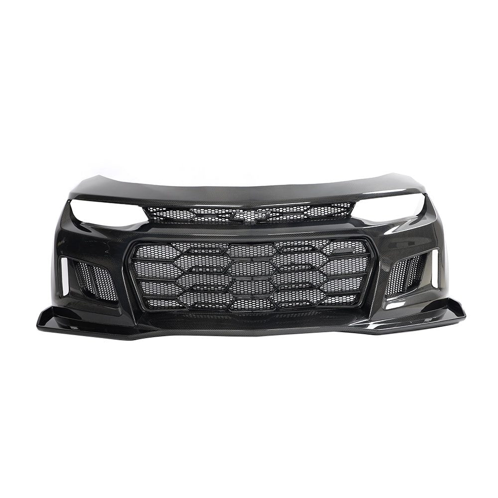 2017-2025 Chevy Camaro ZL1 Black Panther 1PC Full Gloss Carbon Fiber Track Package Front Bumper Conversion image 0