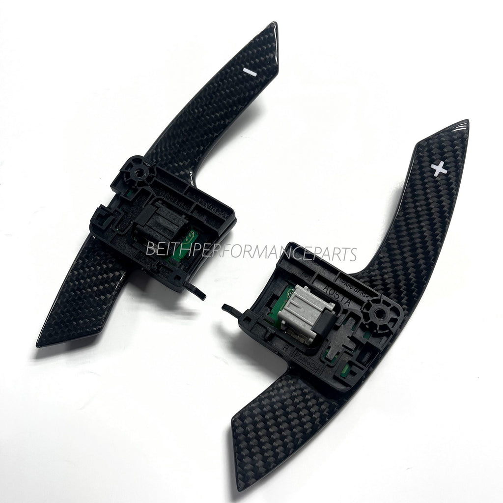 2015+ Ford Mustang – Custom Carbon Paddle Shifters (White Symbols)