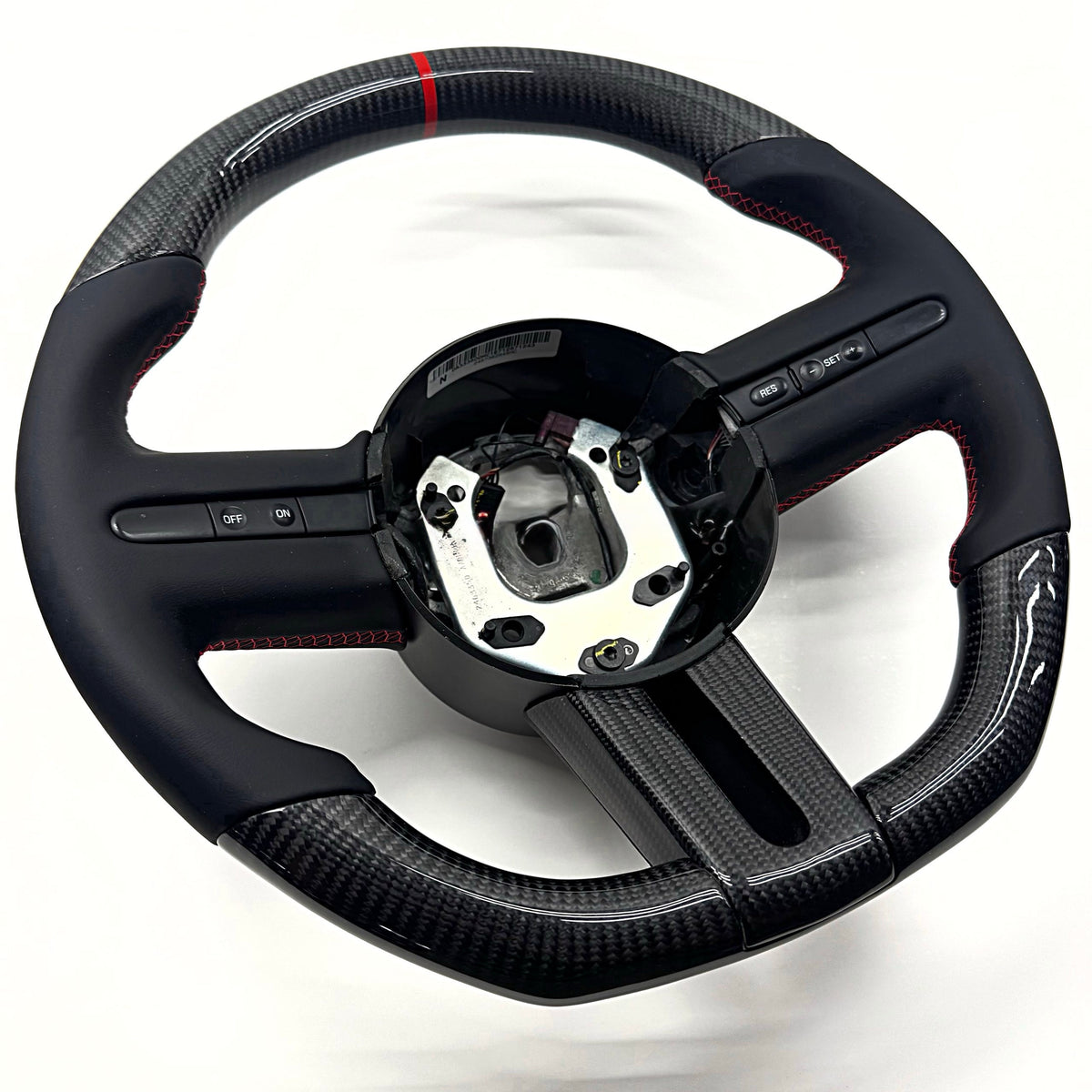 2005-2009 Ford Mustang GT500 Carbon Fiber Steering Wheel - Red Stitch image 1