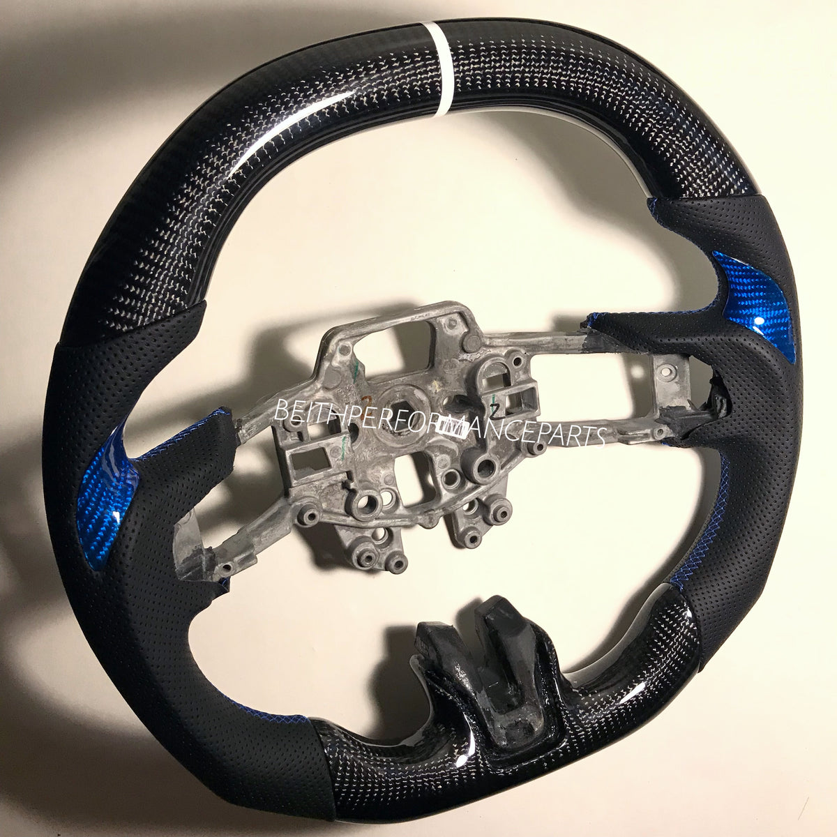 2015-17 Ford Mustang – Carbon – White Stripe , Blue Carbon Inserts